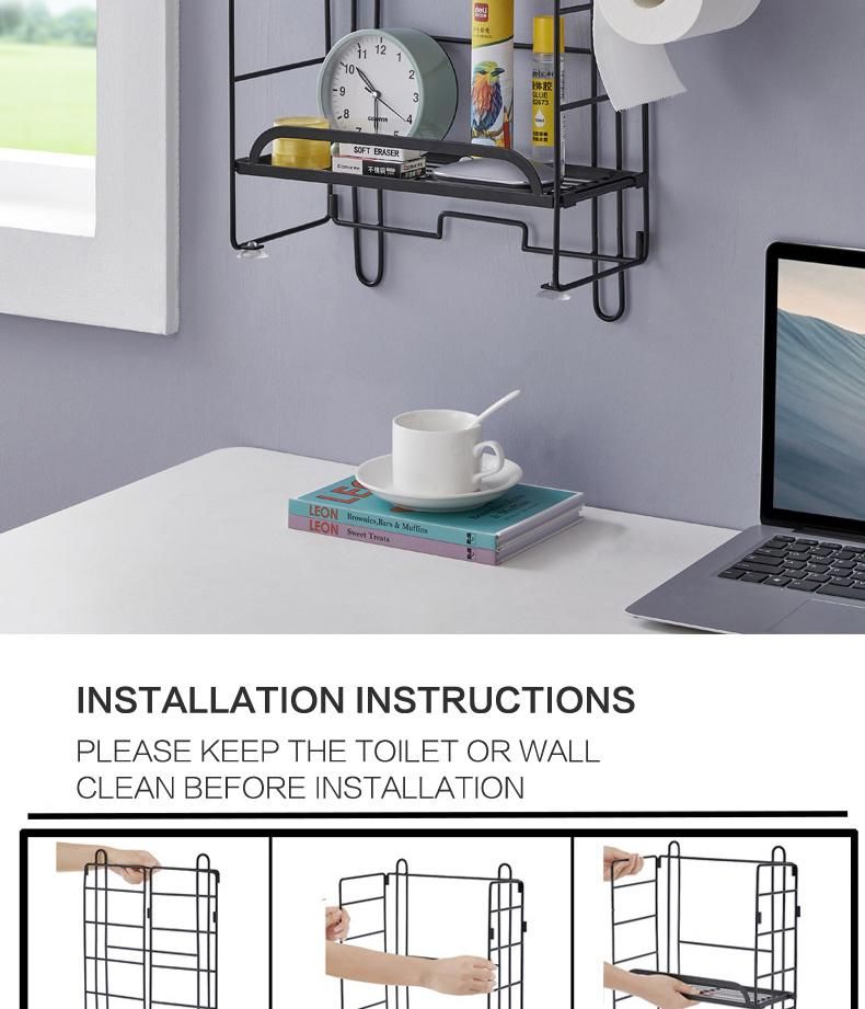 Bathroom Toilet Rack Storage Rack 2-Tier Shelf Hook Napink Holder