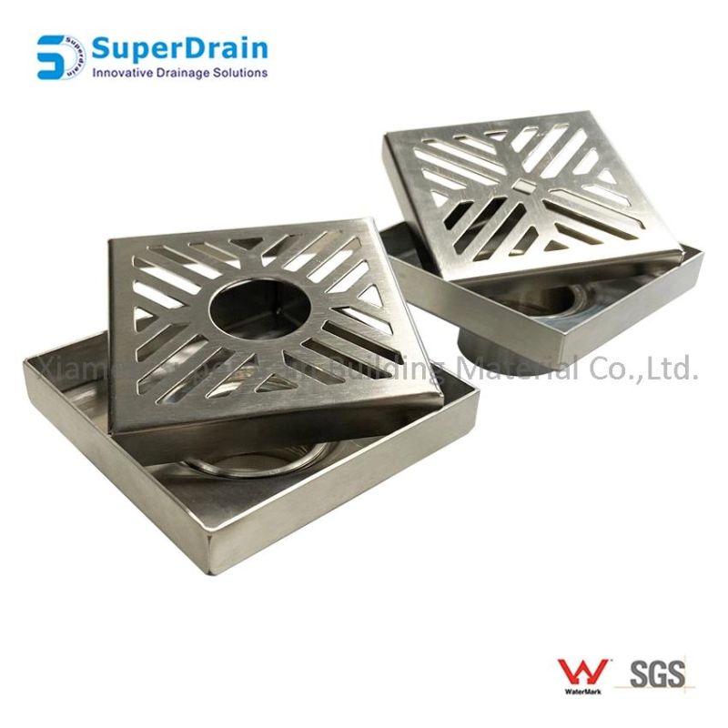 Custom 10*10cm 304 Stainless Steel Punched Hole Square Shower Floor Drain with Deep Water Seal Core