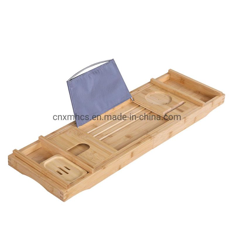 Luxury Expandable & Foldable Bamboo Bathtub Caddy Tray Black/Gray Wholesale