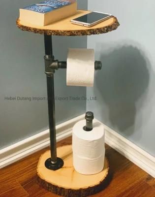 Industrial Toilet Paper Iron Pipe Bathroom Hardware Rustic Wooden Shelf