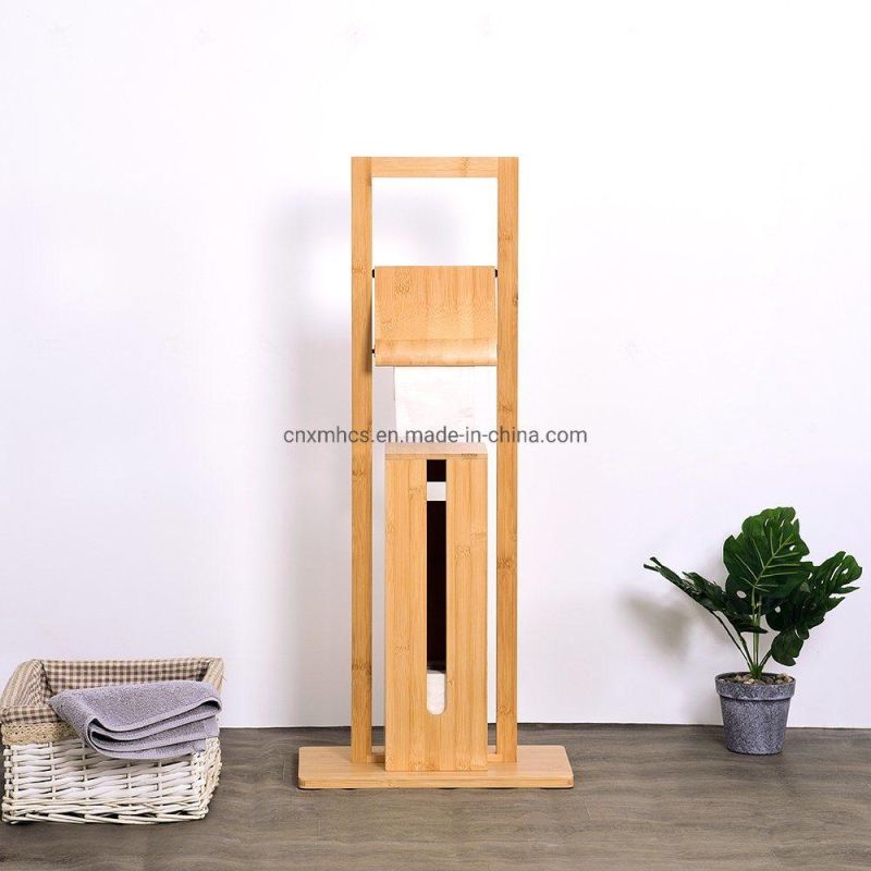 Wholesale Bamboo Wood Toilet Paper Holder Stand Toilet Roll Holder with Storage Box Bathroom Set Bathroom Accessories