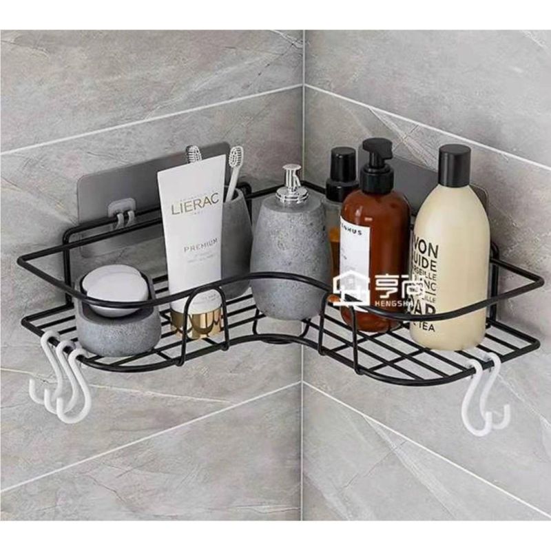 Shower Caddy Shelf with Hooks Storage Rack Organizer Adhesive Stainless Steel Without Drilling for Bathroom, Lavatory, Washroom, Restroom, Shower, Toilet, Kitch