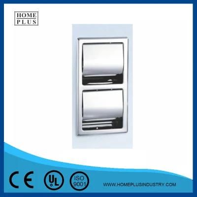 Stainless Steel Heavy Duty Horizontal Recessed Two Roll Hooded Commercial Toilet Paper Holder