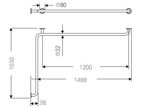 Bnh-19023 Stainless Steel Wall to Wall Grab Bar Safety Handrail