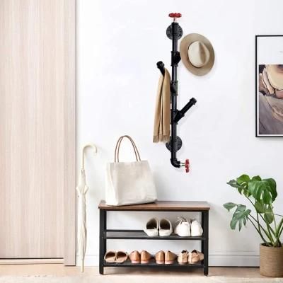 Black Vintage Heavy Duty Rustic Iron Pipe Industrial Wall Mounted Clothes Hanger Hat Coat Rack for Garment Storage Display Home