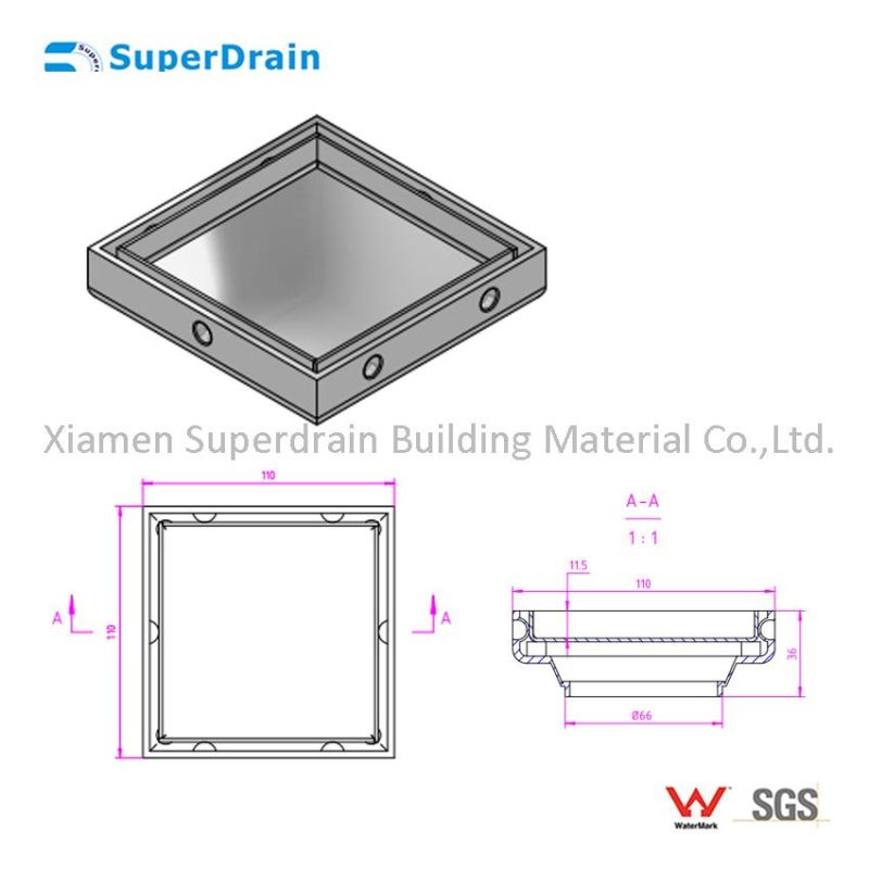 Dual-Use SUS 304 Square Floor Drain with SGS Report