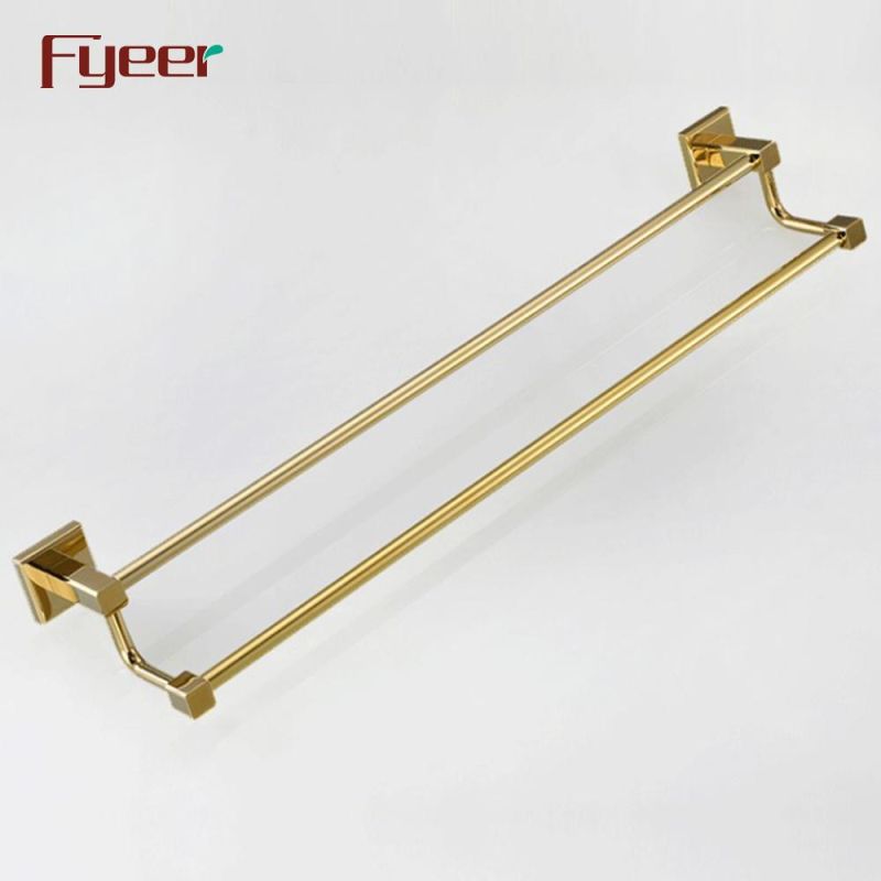 Fyeer Bathroom Accessory Gold Plated Brass Double Towel Bar