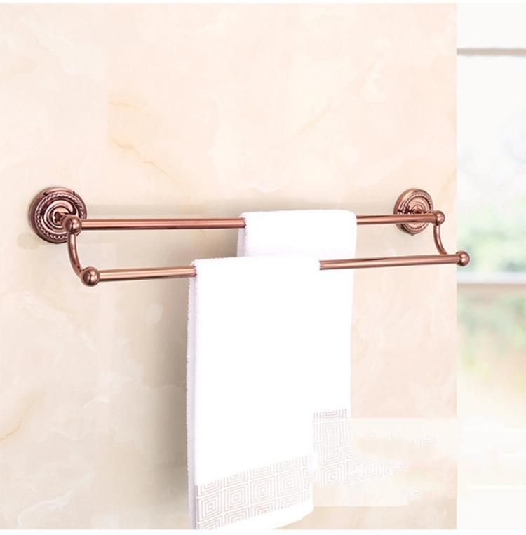 Hotel Rose Gold Brass Bathroom Accessories Wall Mount Towel Shelf Holder