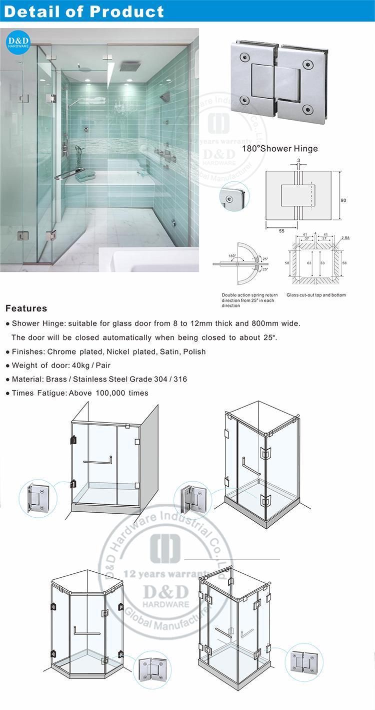 180 Degree Stainless Steel Glass Door Hinge for Shower Door