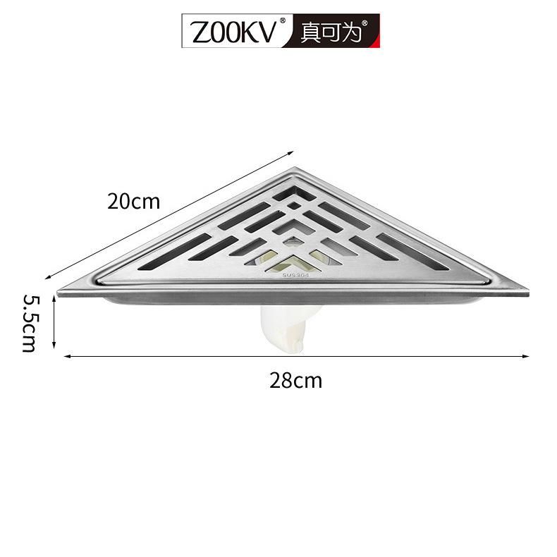 Washroom Corner Floor Drain Stainless Steel 304 Triangle Tasteless Floor Drain Hotel Copper Core Floor Drain