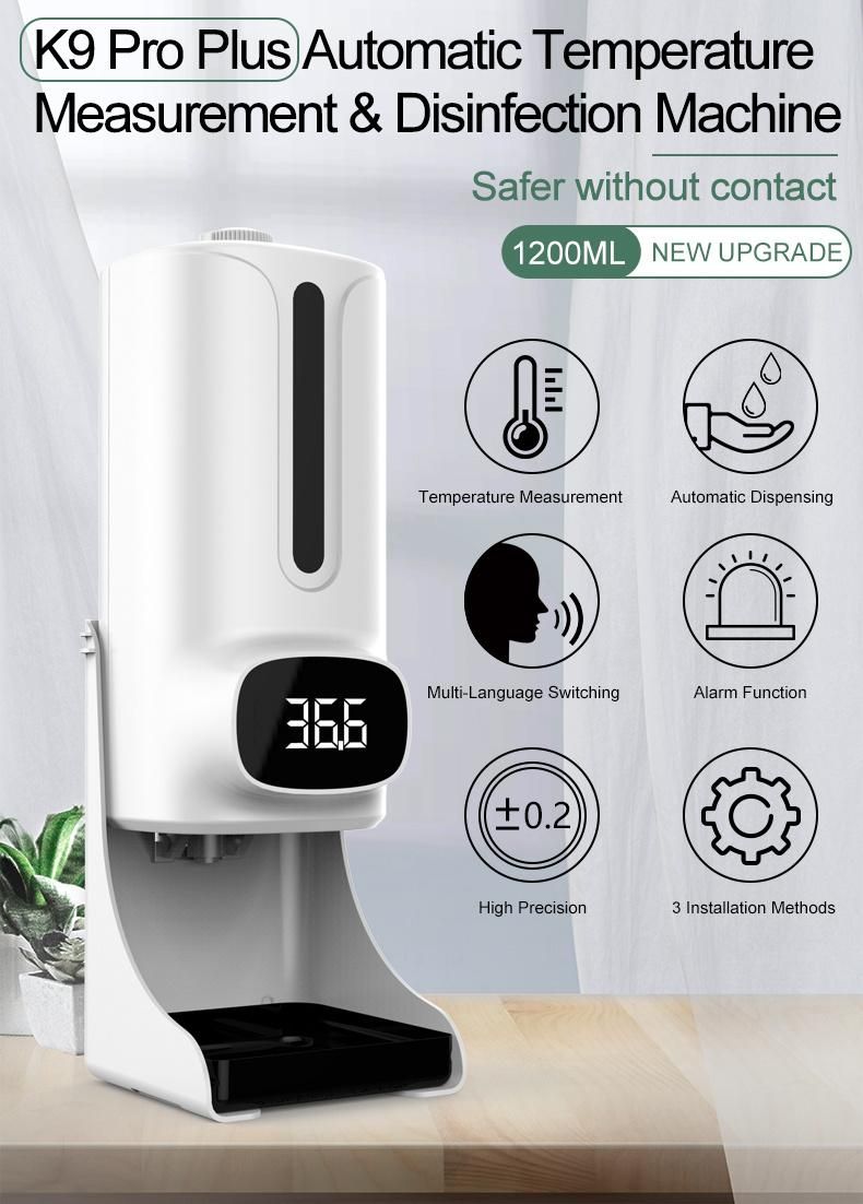 Hot Sale K9 PRO Plus 2-in-1 Thermometer Automatic Dispenser Sensor Thermometer Liquid Soap Alcohol Dispenser K9 PRO Plus