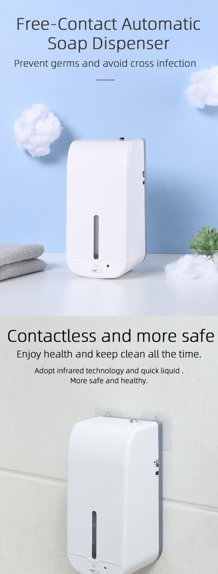 1000ml Wall Mounted Sensor Liquid Gel Spray Hand Sanitizer Automatic Soap Dispenser Customized Logo