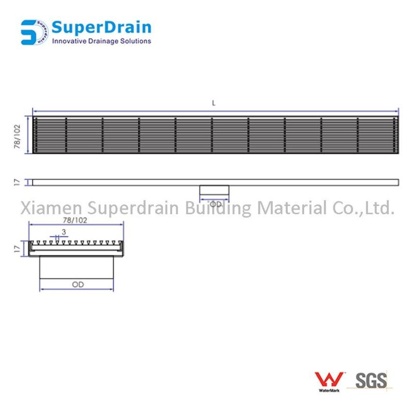 Ss 304 316 Long Linear Bathroom Floor Drain Cover with Hair Catcher