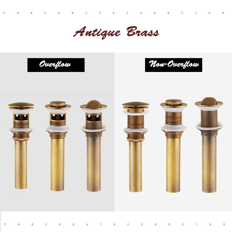 Factory Price Metal Drainer Without Overflow Antique Brass Pop up Basin Waste Drainer