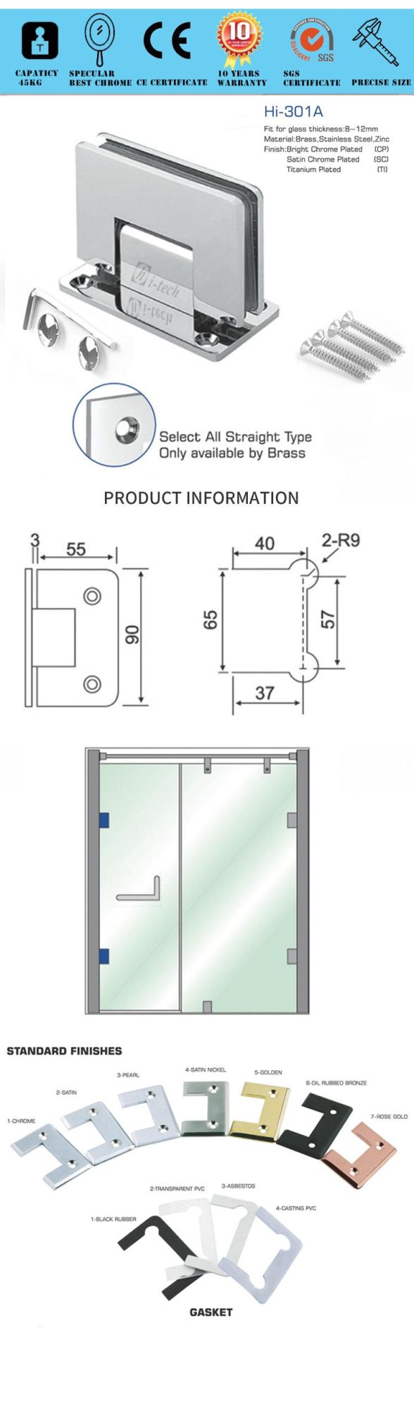 Hi-301A Hardware Glass Door Zinc Hinge Accessories