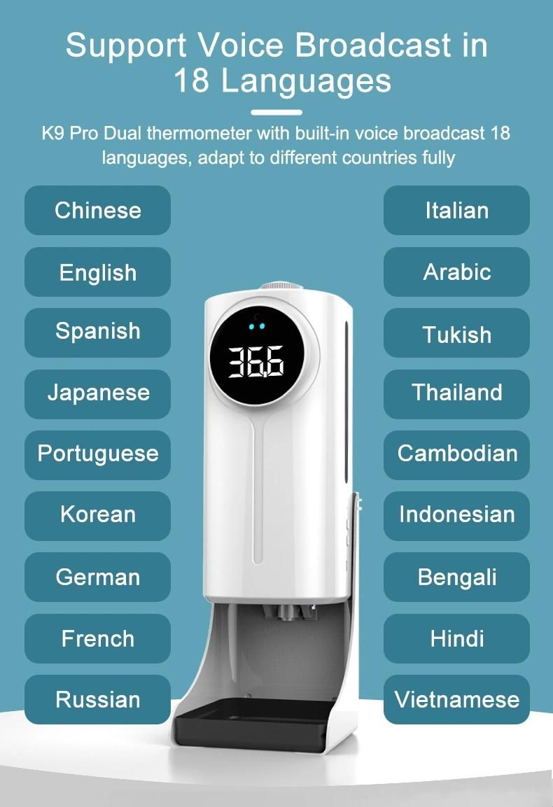 1200ml Automatic Liquid Soap Dispenser K9 PRO Plus Dual Temperature K9 PRO Auto Soap Dispenser with Temperature Sensor Thermometer