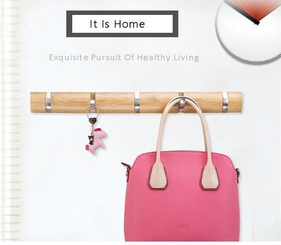 Bamboo Base Metal Hook Coat Hanger for Bathroom Door