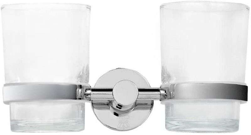 Flat Base Glass Double Toothbrush Holder with Frosted Glass Cup Set