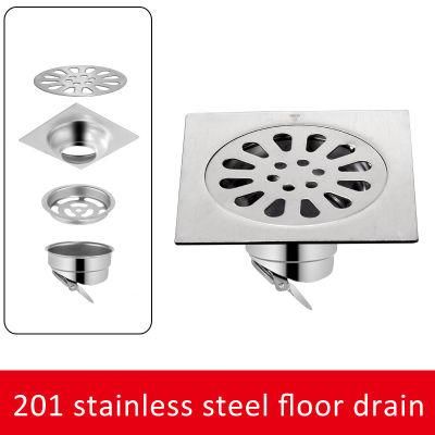 10 * 10cm 2mm Thick Self-Closing Deodorant Floor Drain DN50 Bathroom Square 201 Stainless Steel Floor Drain
