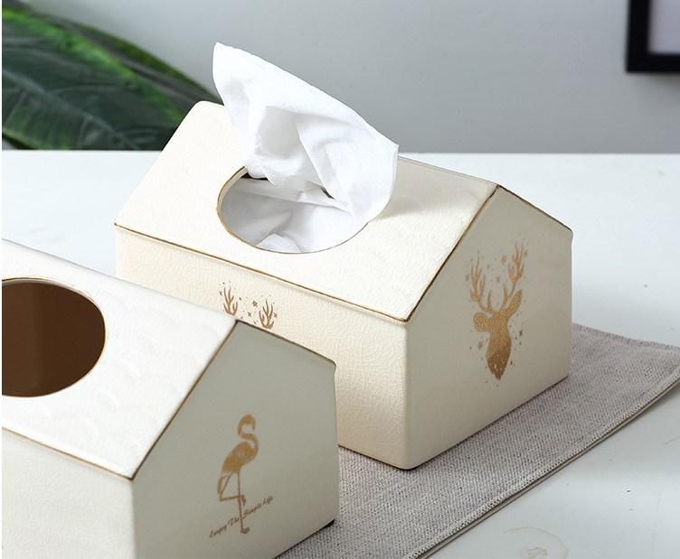 High Grade Ceramic Tissue Box Home Furnishings Fashion Drawer with Cover Bronzing Ceramics Tissue Box