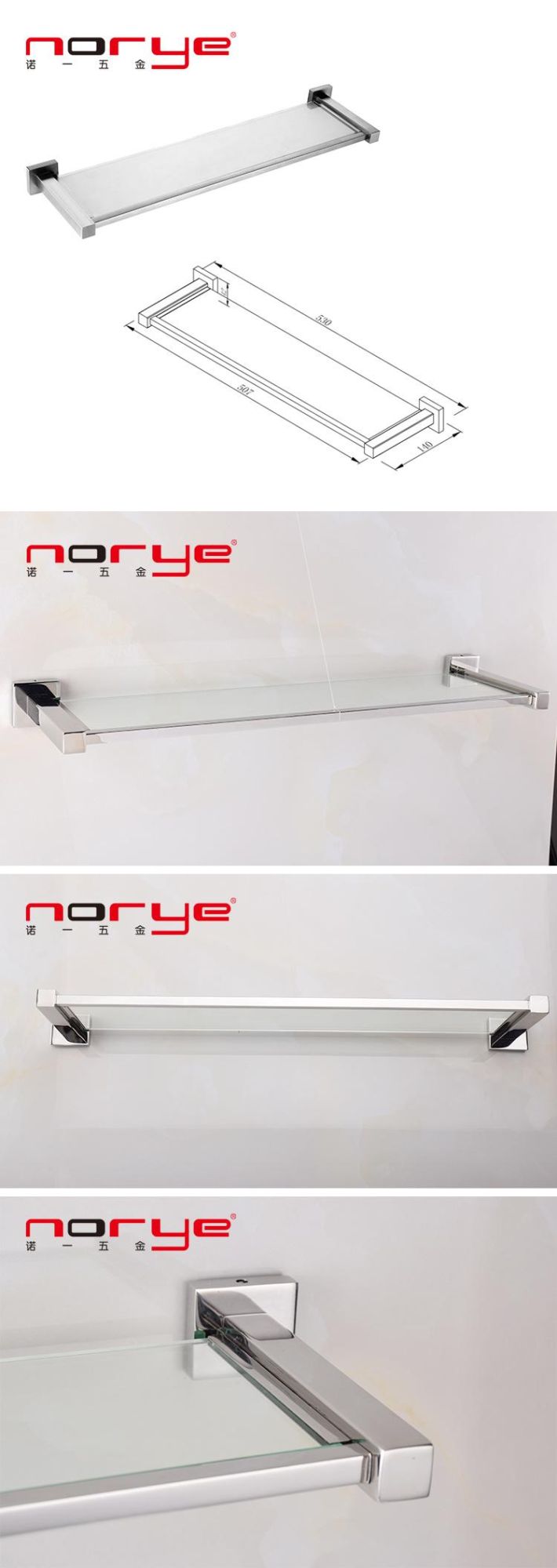 Bathroom Accessories Wall Mounted Glass Shelf Stainless Steel 304