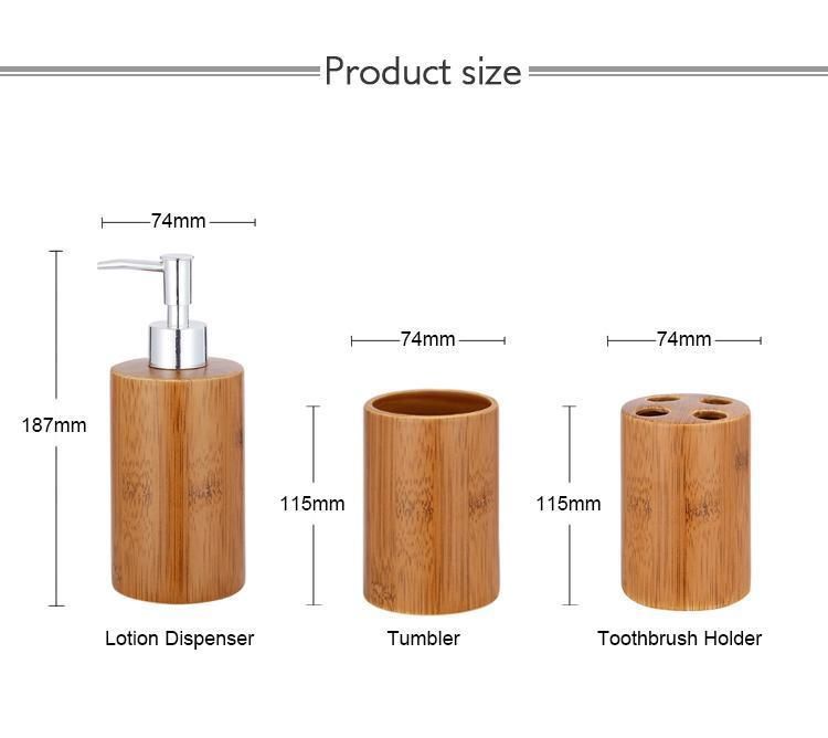 Best Selling Home Ceramic Design Bamboo Color 3-Piece Bathroom Accessories