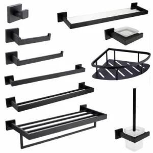 Bathroom Hardware Set Black Robe Hook Towel Rail Rack Bar Shelf Paper Holder Toothbrush Holder Bathroom Accessories