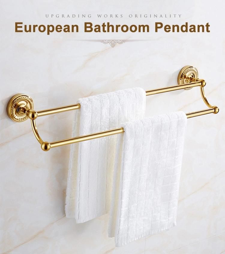 Polishing Gold Bathroom Wall Mounted Towel Shelf Holder Metal Towel Rack Set
