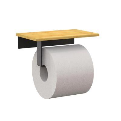 Fashion Products Black Toilet Paper Holder with Bamboo Mobile Phone Shelf