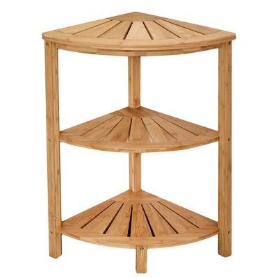 Natural Bamboo 3 Layers Corner Shelf Storage Corner Rack Organizer for Shower Kitchen Hall Freestanding Style Shelves