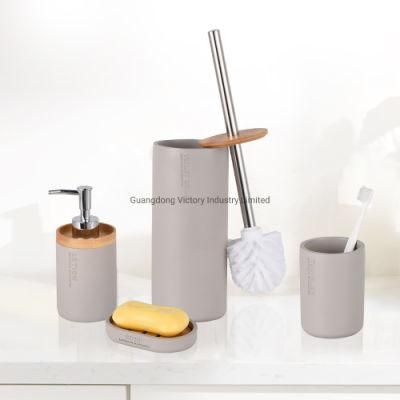 4 Piece Polyresin Bathroom Accessories Set with Toilet Brush Soap Dispenser Tumbler Tray