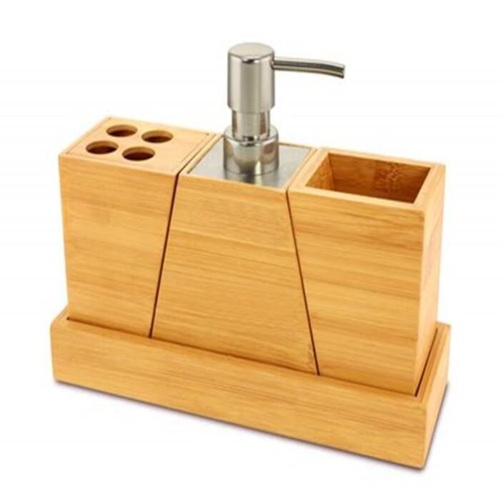 Ceramic Bathroom Accessories with Bamboo Stand