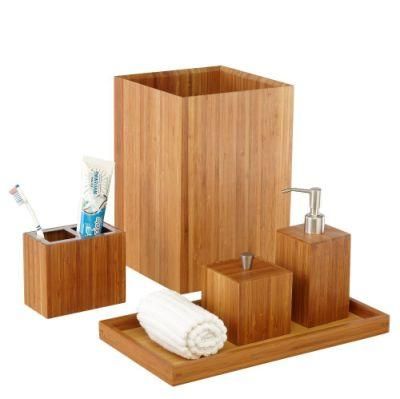 Exclusive Bamboo Bath Vanity Set Bathroom Accessory 5 PC Toothbrush Soapbt-6200