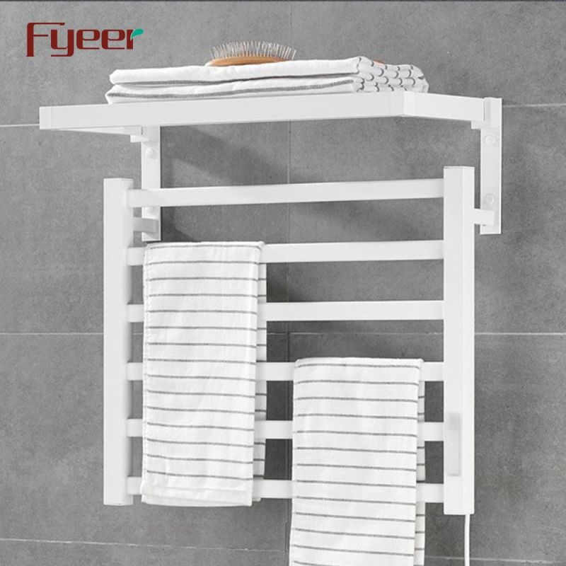 Fyeer Bathroom Accessory Wall Mounted Towel Warmer Matt Black Electric Heating Towel Rail Rack