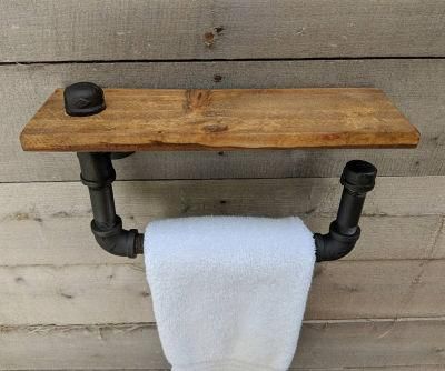 Rustic Floating Wall Pipe Shelf Towel Bar for Bathroom