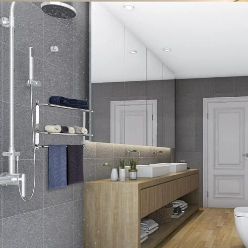 Bathroom Shelf with Towel Bars Stainless Steel Wall Mounting Rack