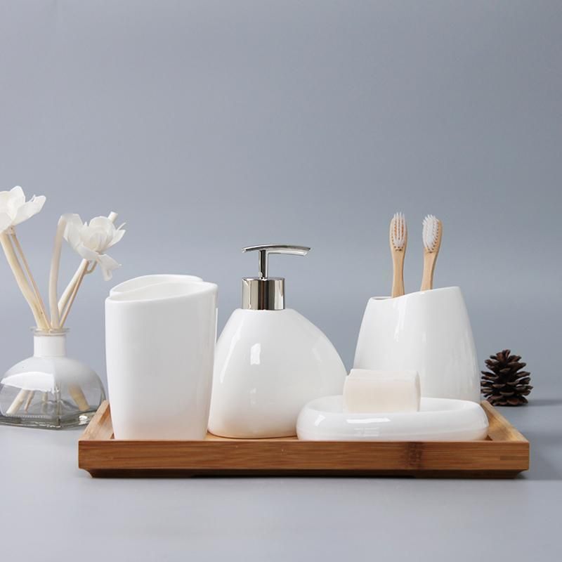 Modern European Irregular Designed White Ceramic Five-Piece Bathroom Accessories