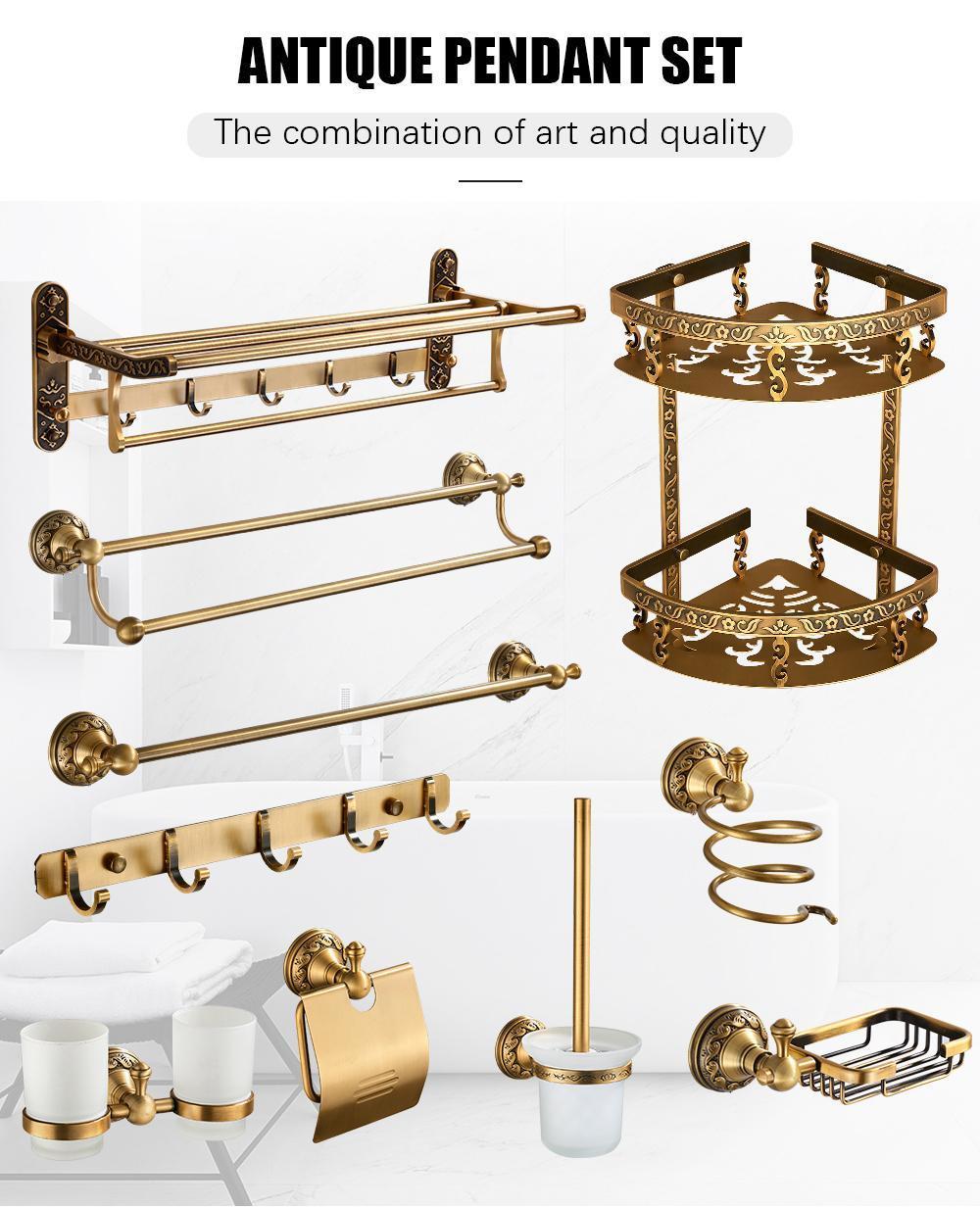 Bathroom Accessories Set Brass Antique Shelves Towel Bar