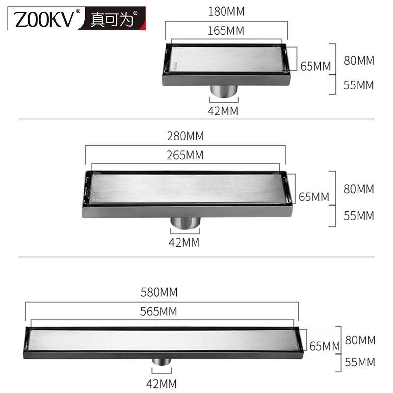 58*8cm High Quality Black Hidden Deodorant Floor Drain 304 Stainless Steel Floor Drain Long Strip Deodorant Floor Drain Hotel Bathroom Rectangular Floor Drain