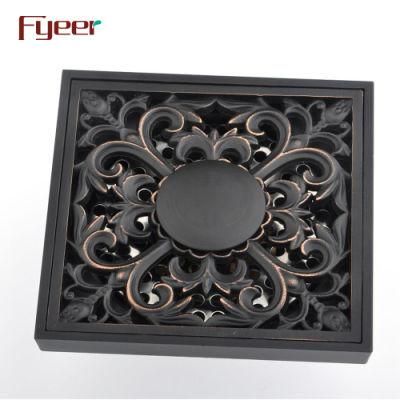 Fyeer Flower Design Bathroom Brass Black Floor Drain
