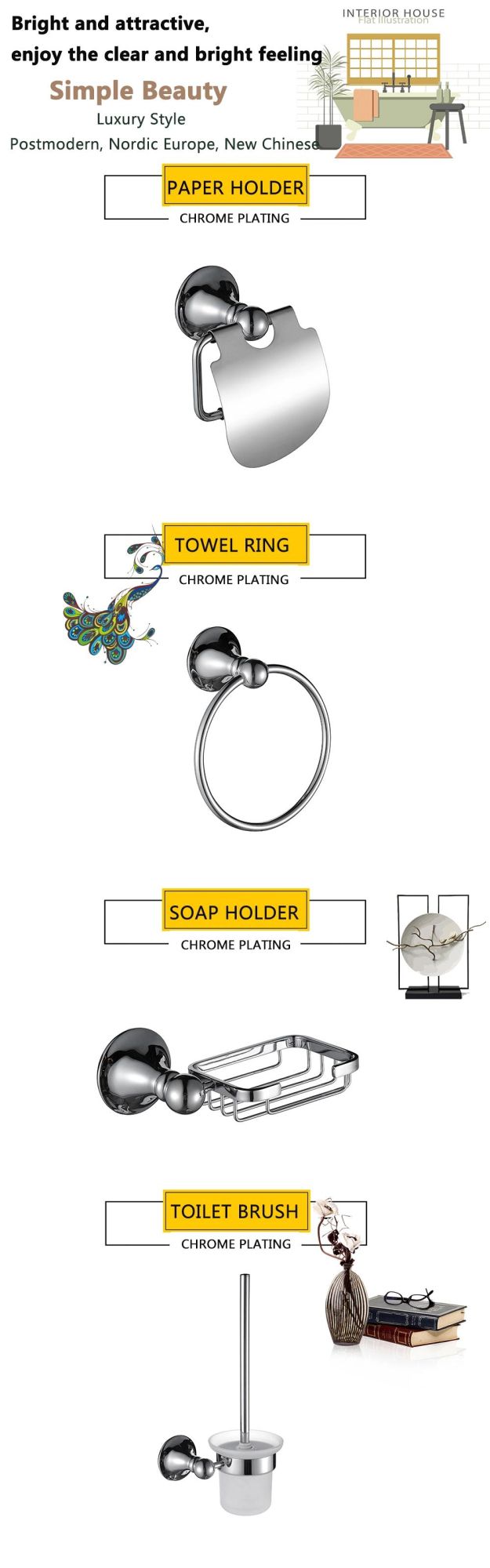 Foshan Bathroom Accessories Set Brass Towel Rack Towel Ring
