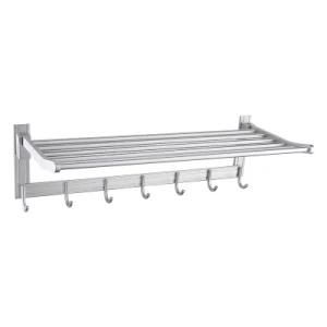 Luolin Aluminum Hotel Towel Rack Bathroom Folding Shelf Shower Towel Bar Organizer with Extra Hooks, Anodized 91703-4