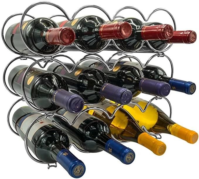 3-Tier Stackable Wine Rack - Round Classic Style Wine Racks for Bottles - Perfect for Bar, Wine Cellar, Basement, Cabinet, Pantry, etc - Hold 12 Bottles, Metal
