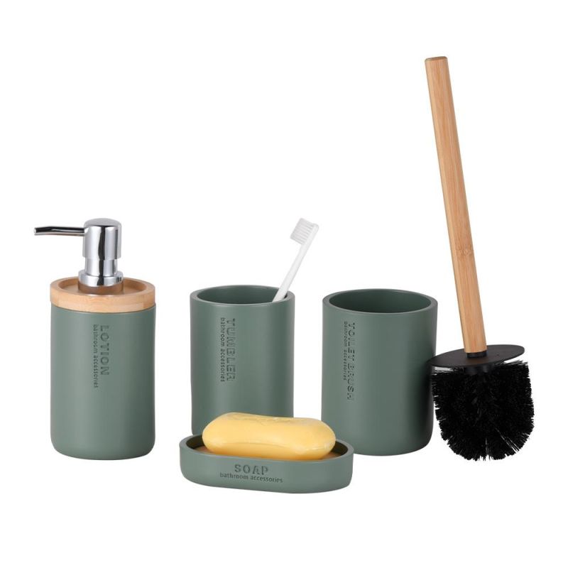 Victor Avocado Green Decor Storage Bath Accessories Set Four-Piece Bamboo Bathroom Set