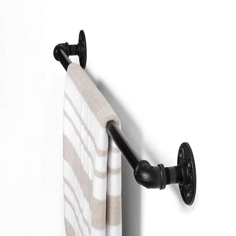 Wall Mounted Industrial Pipe Towel Rack 18 Inch Towel Bar Bath Towel Holder with Floor Flange