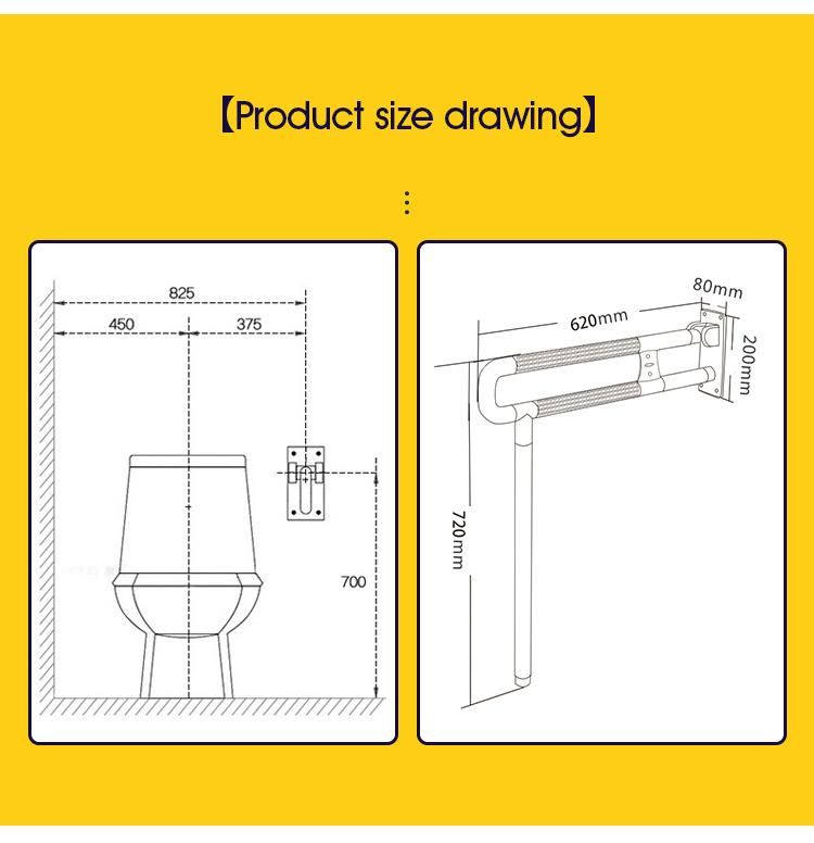 Wall Mount Toilet Safety Handrail Bathroom Folding up U-Shaped Grab Bar