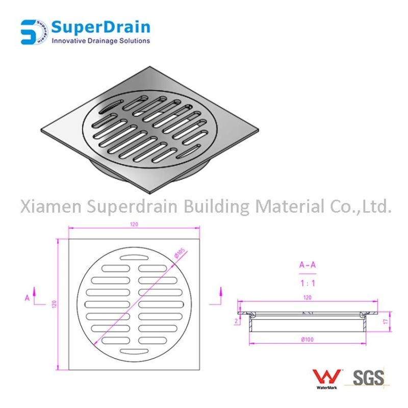 SUS 304 Tile Insert Invisible Square Shower Floor Drain