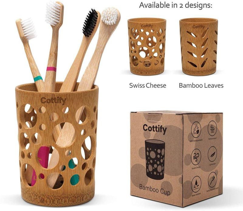 Bamboo Toothbrush Holder for Bathroom Toothbrush Cup with Drainage