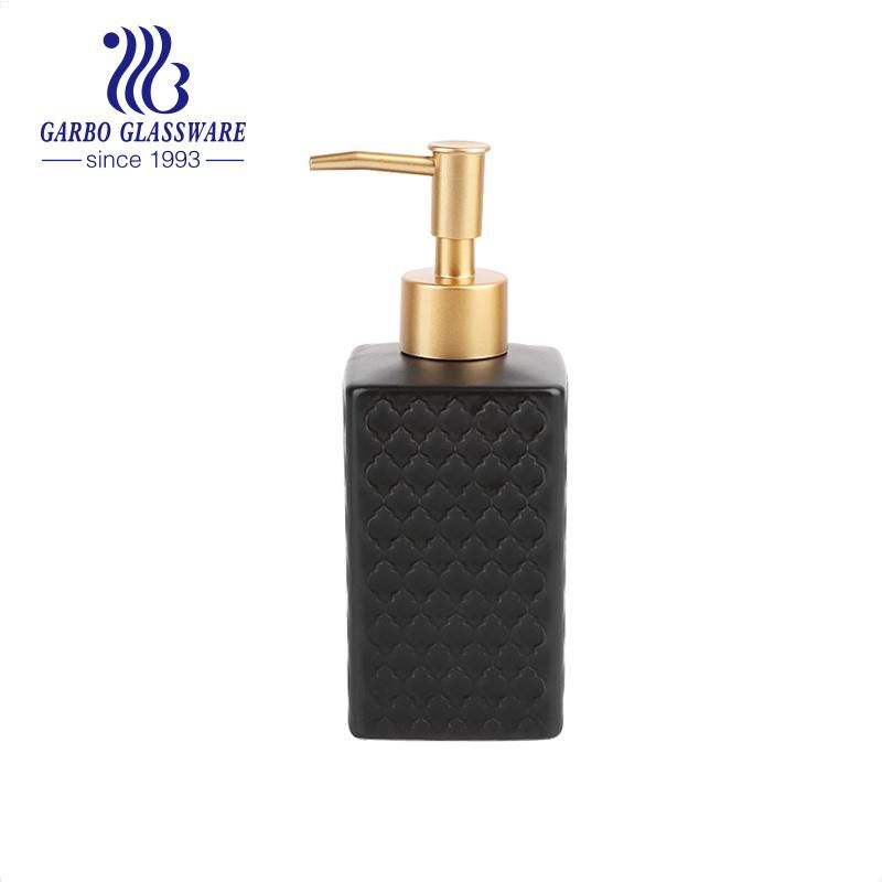 Wholesale Bathroom Black Ceramic Shampoo Soap Dispenser Refillable Liquid Washing Pump Bottle with Golden Colored Pump Countertop for Hotel Kitchen