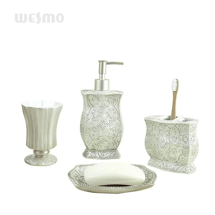 Household Polyresin Bathroom Set with Toilet Brush Holder Brush Cup